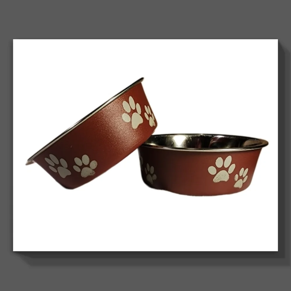 Stainless Steel Pawprint Bowls with Rubber Base (Set of 2)